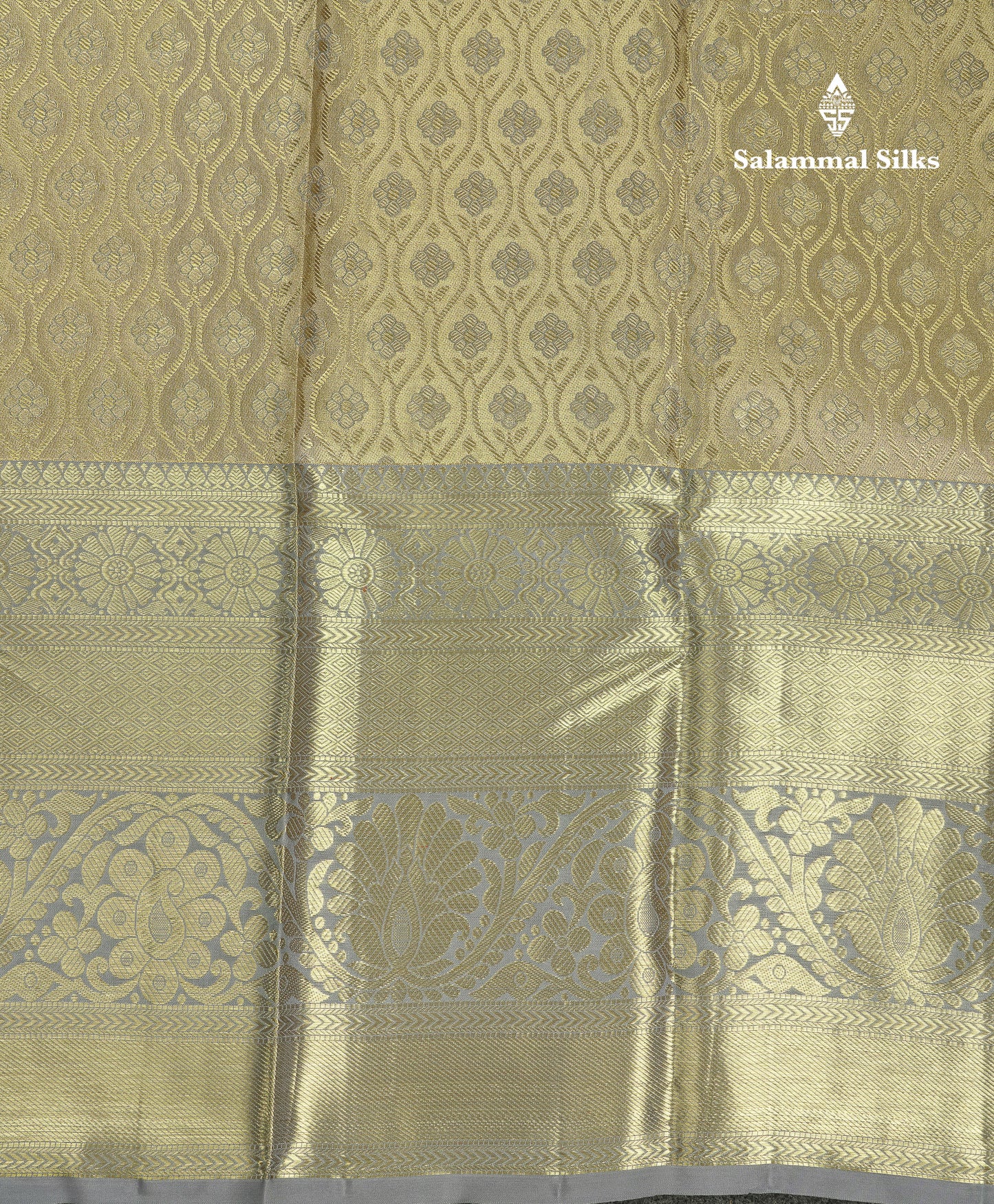 Beautiful Gold Tissue Bridal Pure Kanjivaram Silk Saree With Contrast Light Grey Traditional Evening Morning Border