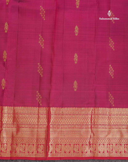 Pure Kanjivaram Silk Saree - Magenta Colour Body Butta With Contrast Maroon Traditional Border