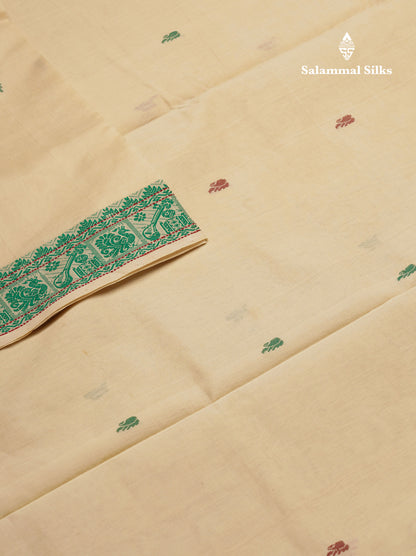Beautiful Sandal Thread Buttas Handloom Semi Silk Cotton Saree With Maroon Traditional Thread Border