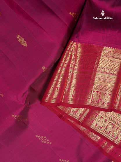 Pure Kanjivaram Silk Saree - Magenta Colour Body Butta With Contrast Maroon Traditional Border