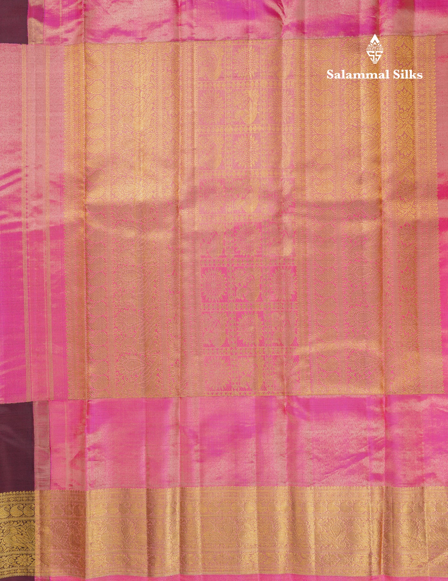 Korvai Beautiful Pink Tissue Bridal Pure Kanjivaram Silk Saree With Contrast Dark Wine Traditional Border