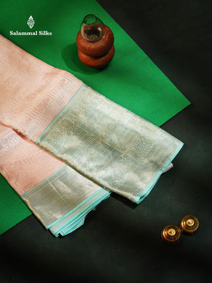Onion Pink Pure Kanjivaram Silk Saree (2G) Zari With Contrast Rama Green Border