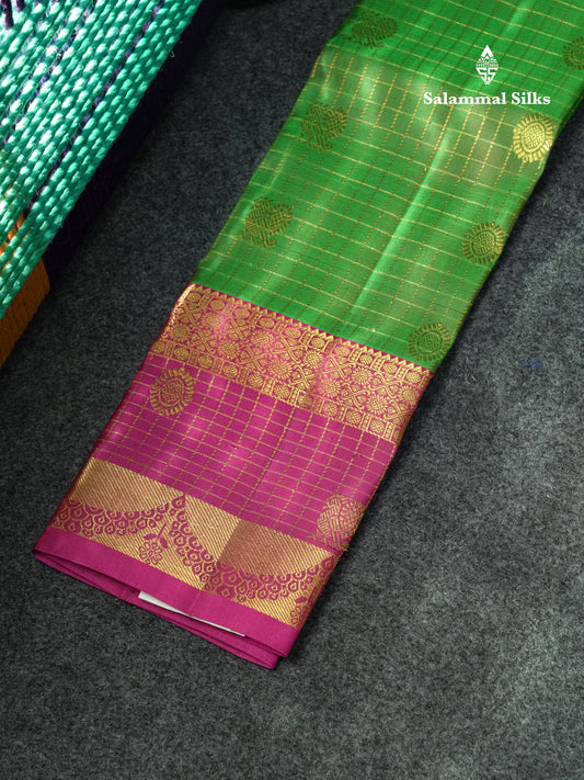 Pure Silk Pattu Pavadai (Green) With Pink Blouse 18"