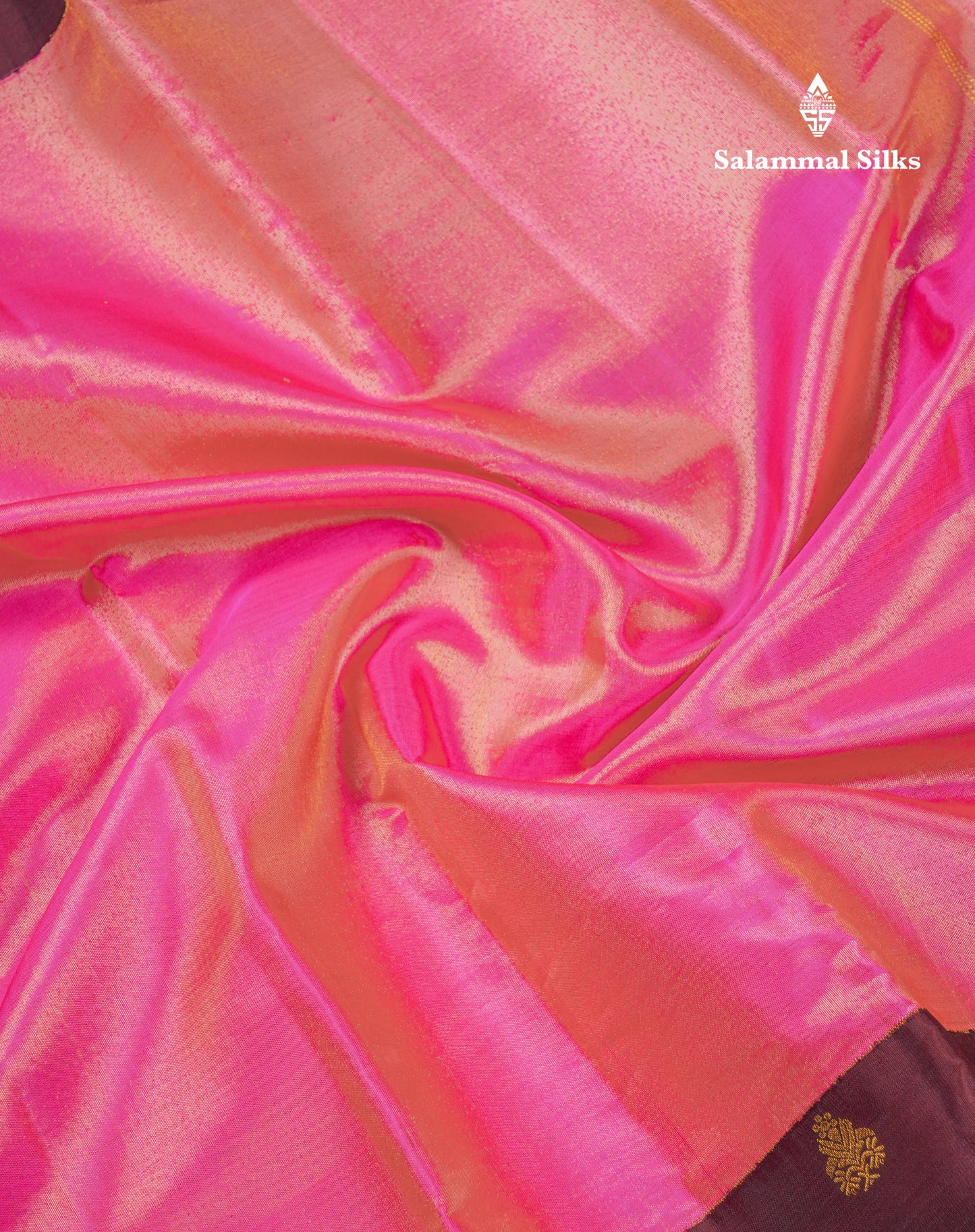 Korvai Beautiful Pink Tissue Bridal Pure Kanjivaram Silk Saree With Contrast Dark Wine Traditional Border
