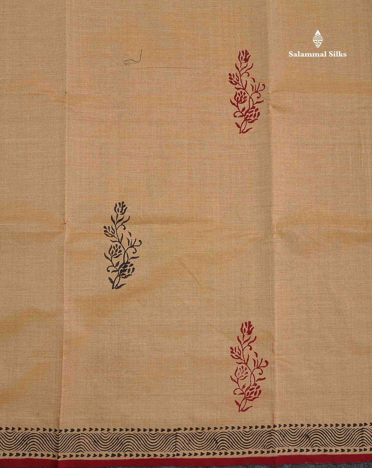 South Cotton Saree - Sandal Printed Saree With Contrast Maroon Blouse