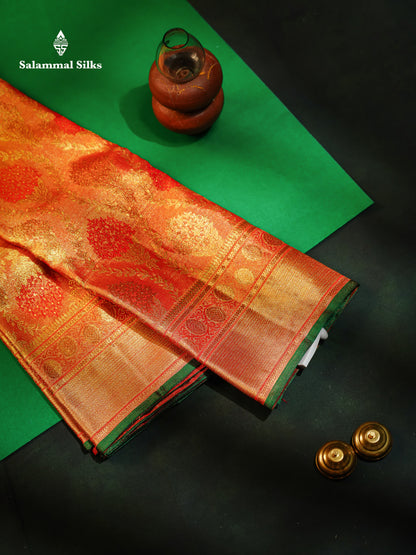 Beautiful Tomato Red Menakari Work Bridal Pure Kanjivaram 2G Zari Silk Saree With Traditional Border
