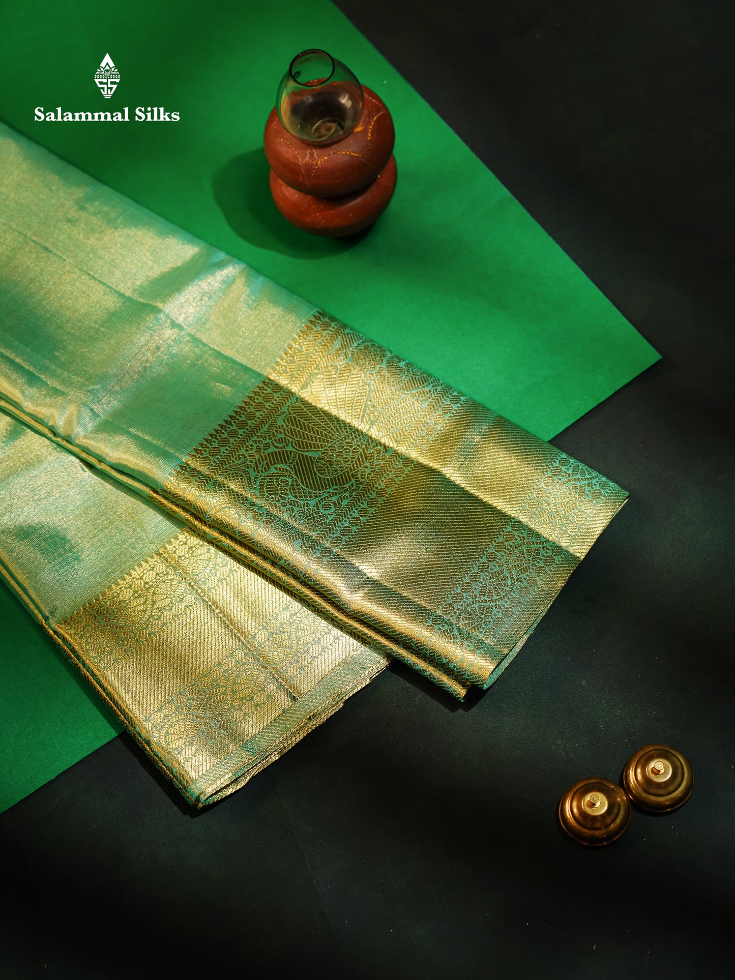 Beautiful Light Green Tissue Plain Pure Kanjivaram Silk Saree (2G) Zari With Self Border