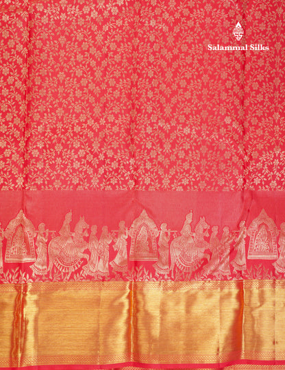 Beautiful Chilly Red Bridal Pure Kanjivaram Silk Saree With Traditional Pallaku Border