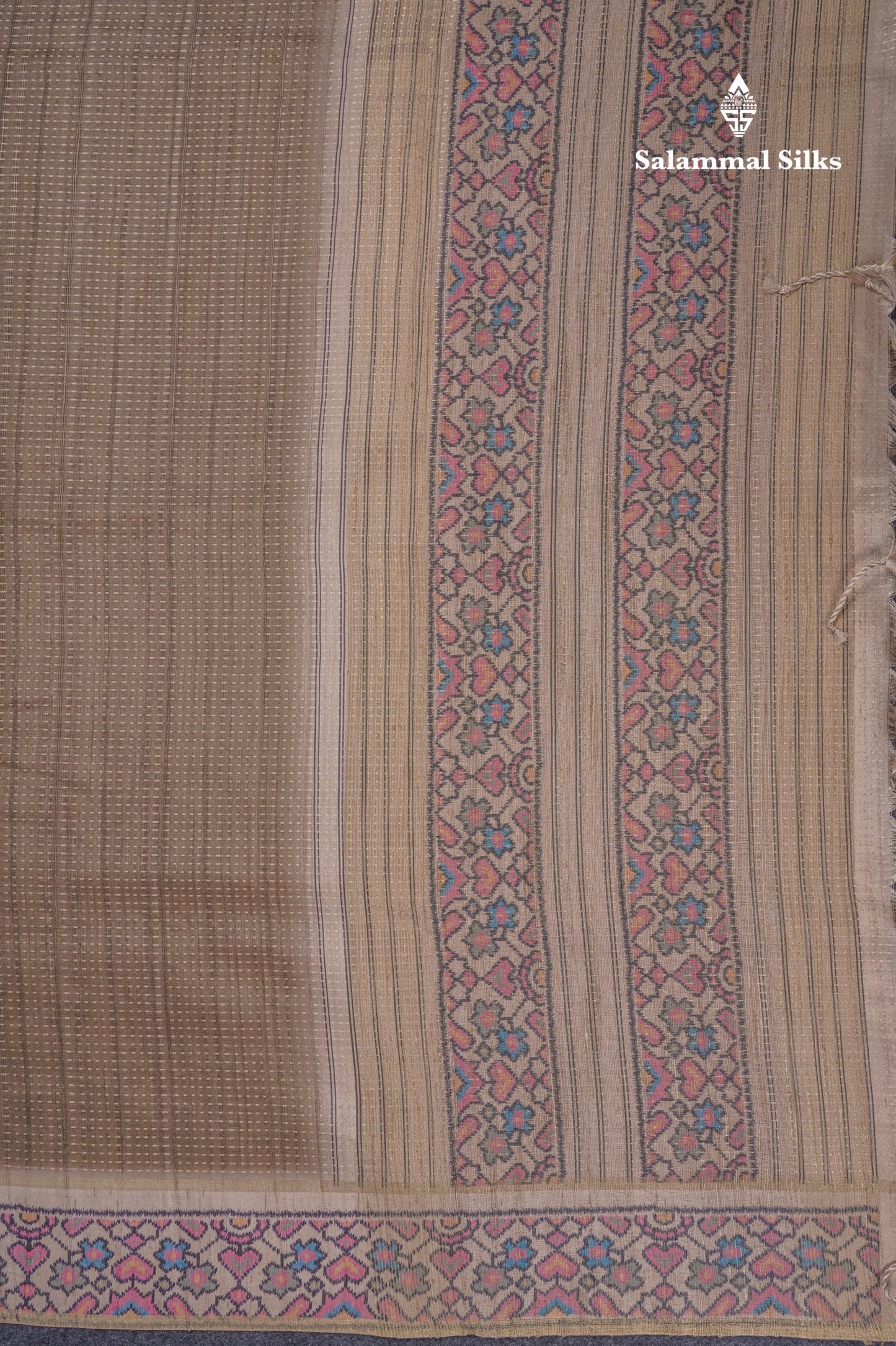 Light Brown Semi Tussar Fancy Saree With Contrast Cream Sandal Printed Border