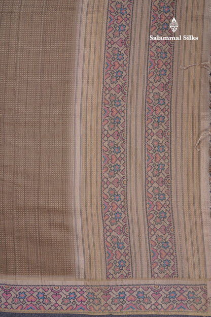 Light Brown Semi Tussar Fancy Saree With Contrast Cream Sandal Printed Border