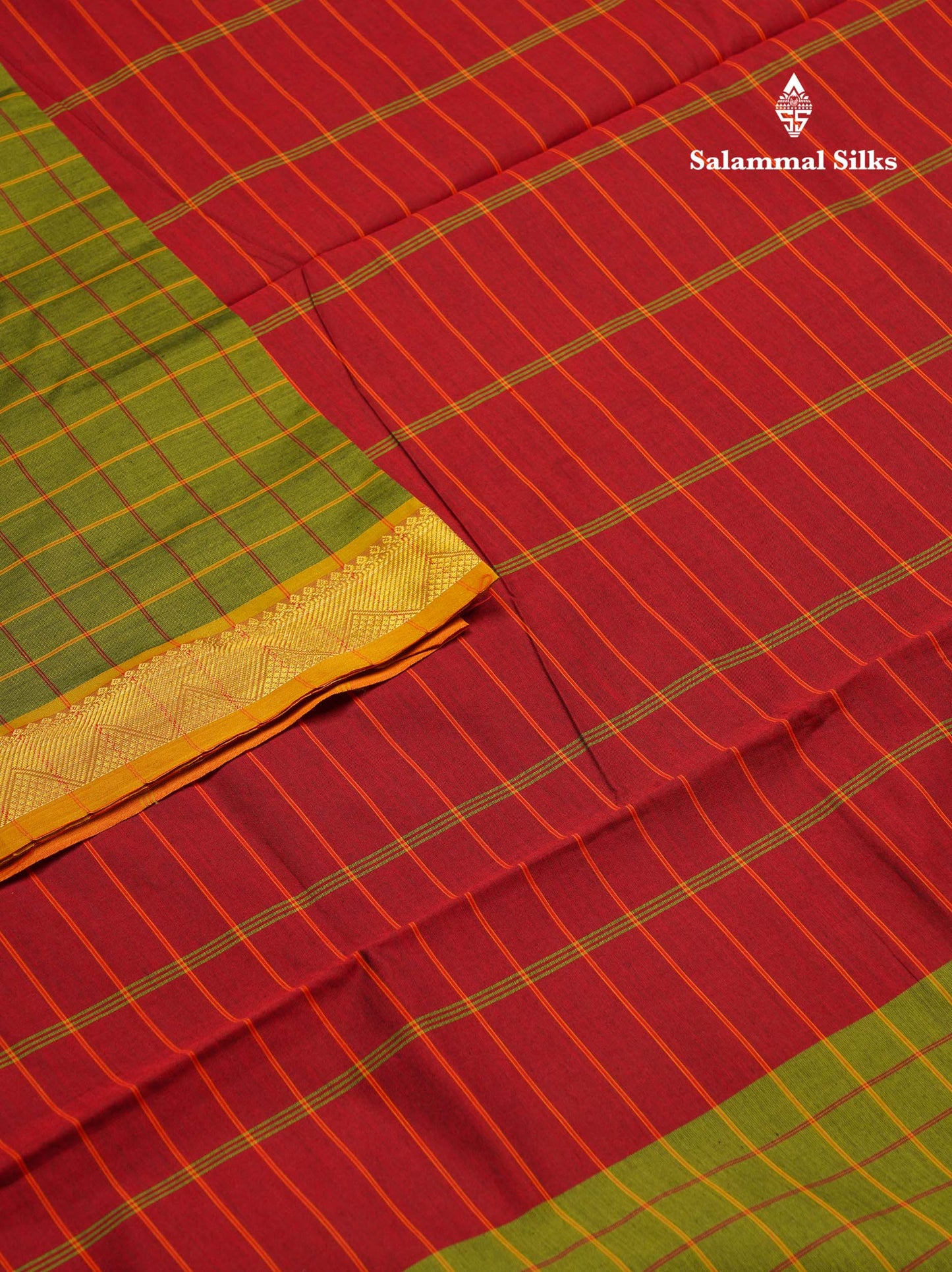 Beautiful Violet Thread Checks Semi Silk Cotton Saree With Mustard Yellow Traditional Small Border
