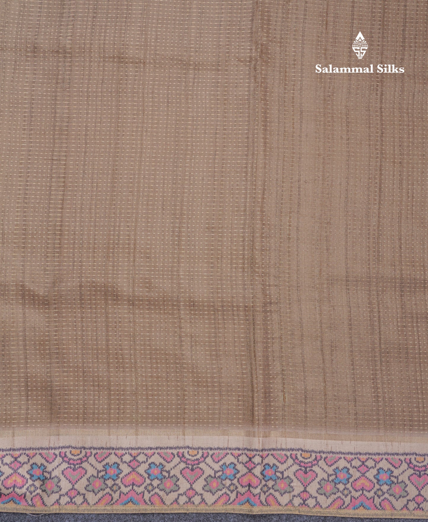 Light Brown Semi Tussar Fancy Saree With Contrast Cream Sandal Printed Border