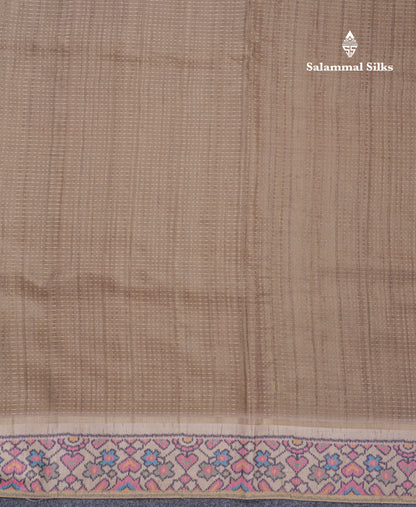 Light Brown Semi Tussar Fancy Saree With Contrast Cream Sandal Printed Border