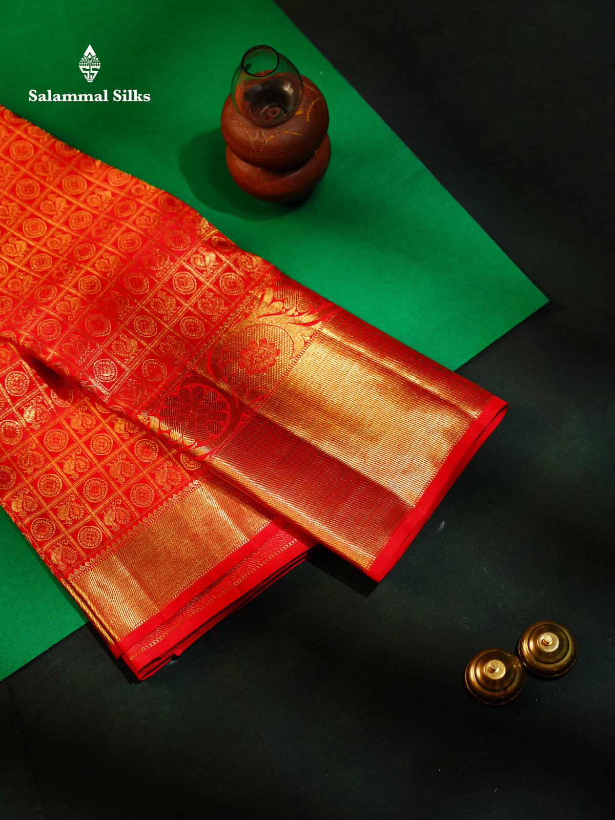 Beautiful Chilly Red Checks With Butta Bridal 2G Pure Kanjivaram Silk Saree With Traditional Evening Morning Border