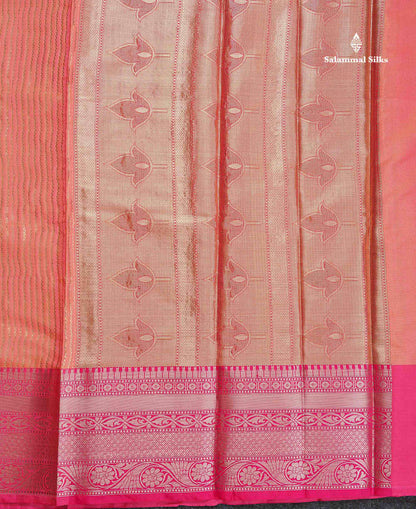Semi Silk Saree - Peach Colour Body Vertical Zari Lines With Contrast Pink Blouse