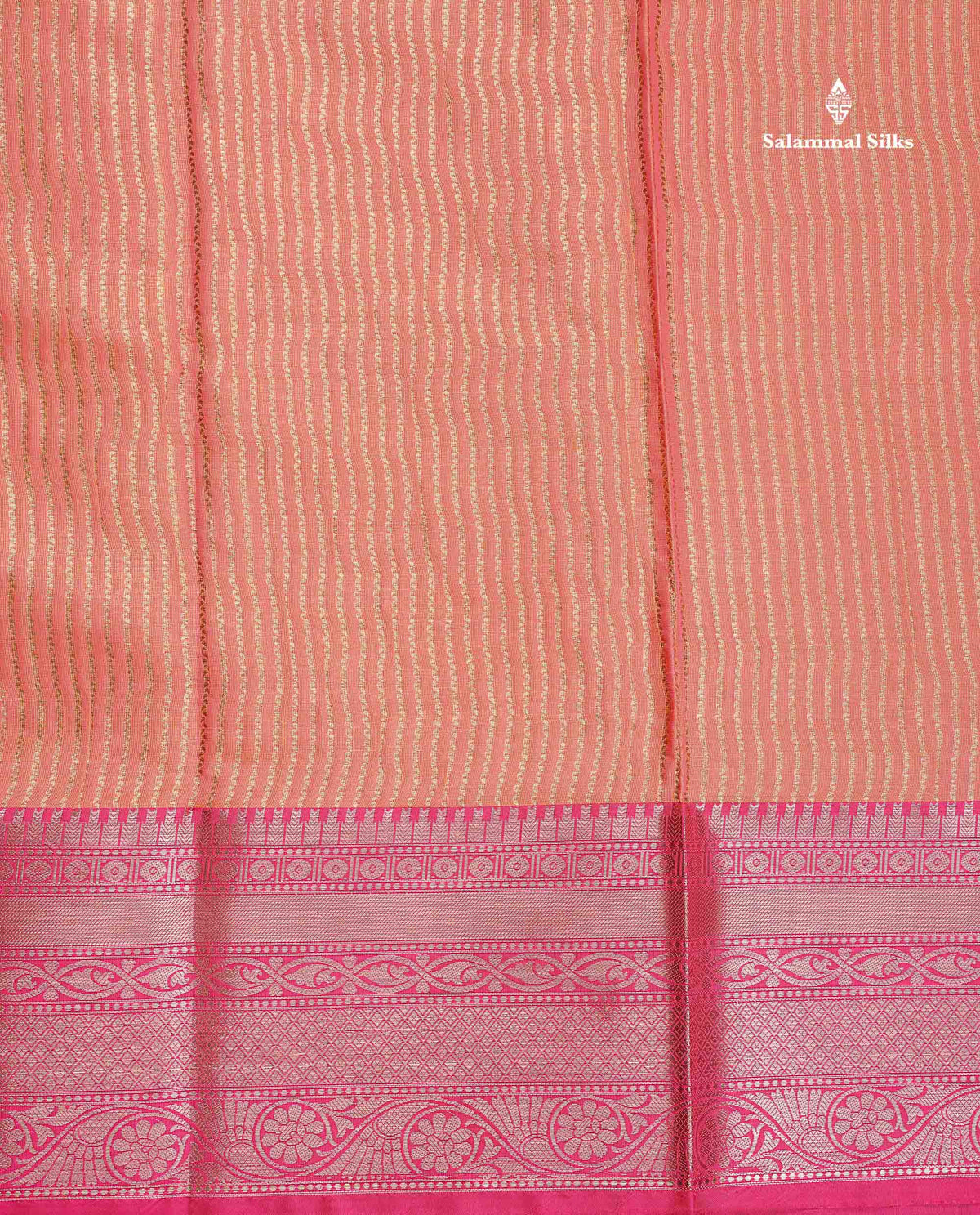 Semi Silk Saree - Peach Colour Body Vertical Zari Lines With Contrast Pink Blouse