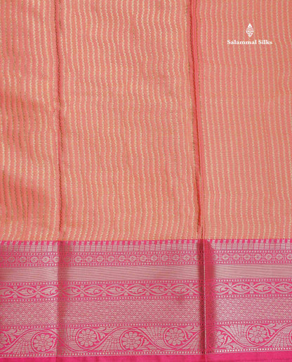 Semi Silk Saree - Peach Colour Body Vertical Zari Lines With Contrast Pink Blouse
