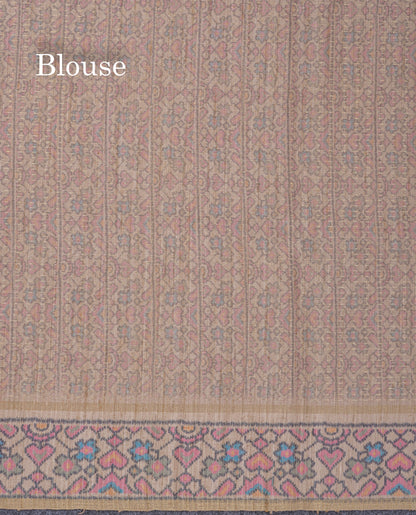 Light Brown Semi Tussar Fancy Saree With Contrast Cream Sandal Printed Border