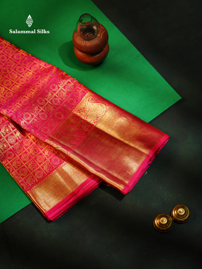Magenta Pink Checks With Traditional Butta Pure Kanjivaram Silk Saree with Long Border