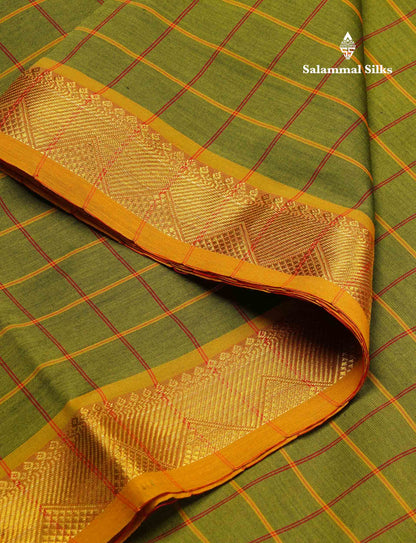 Beautiful Violet Thread Checks Semi Silk Cotton Saree With Mustard Yellow Traditional Small Border