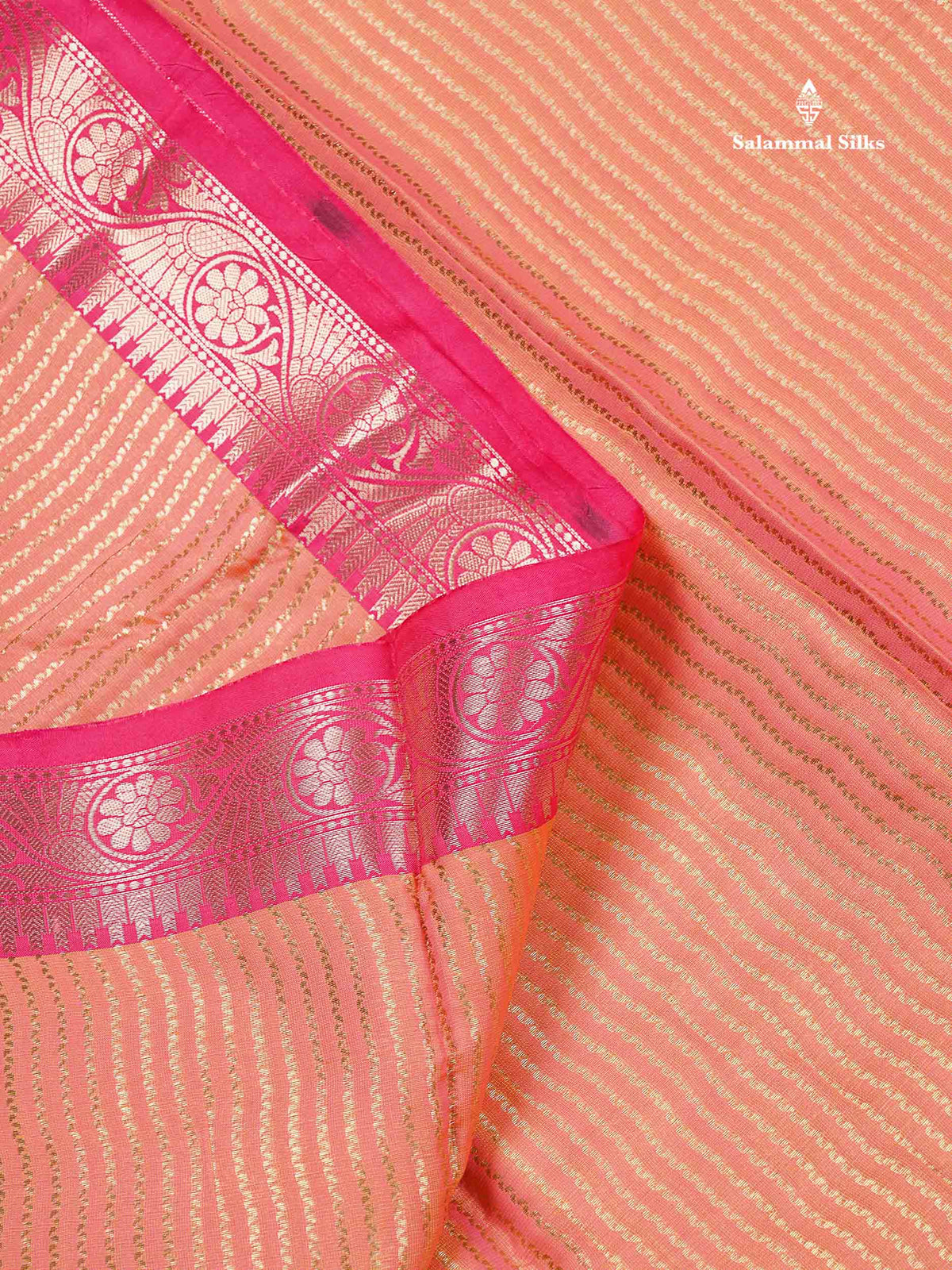 Semi Silk Saree - Peach Colour Body Vertical Zari Lines With Contrast Pink Blouse