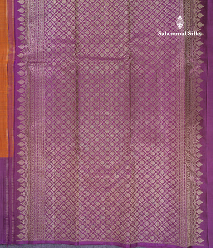 Beautiful Rust Orange Pure Kanjivaram Silk Saree With Contrast Magenta Traditional Long One Side Border