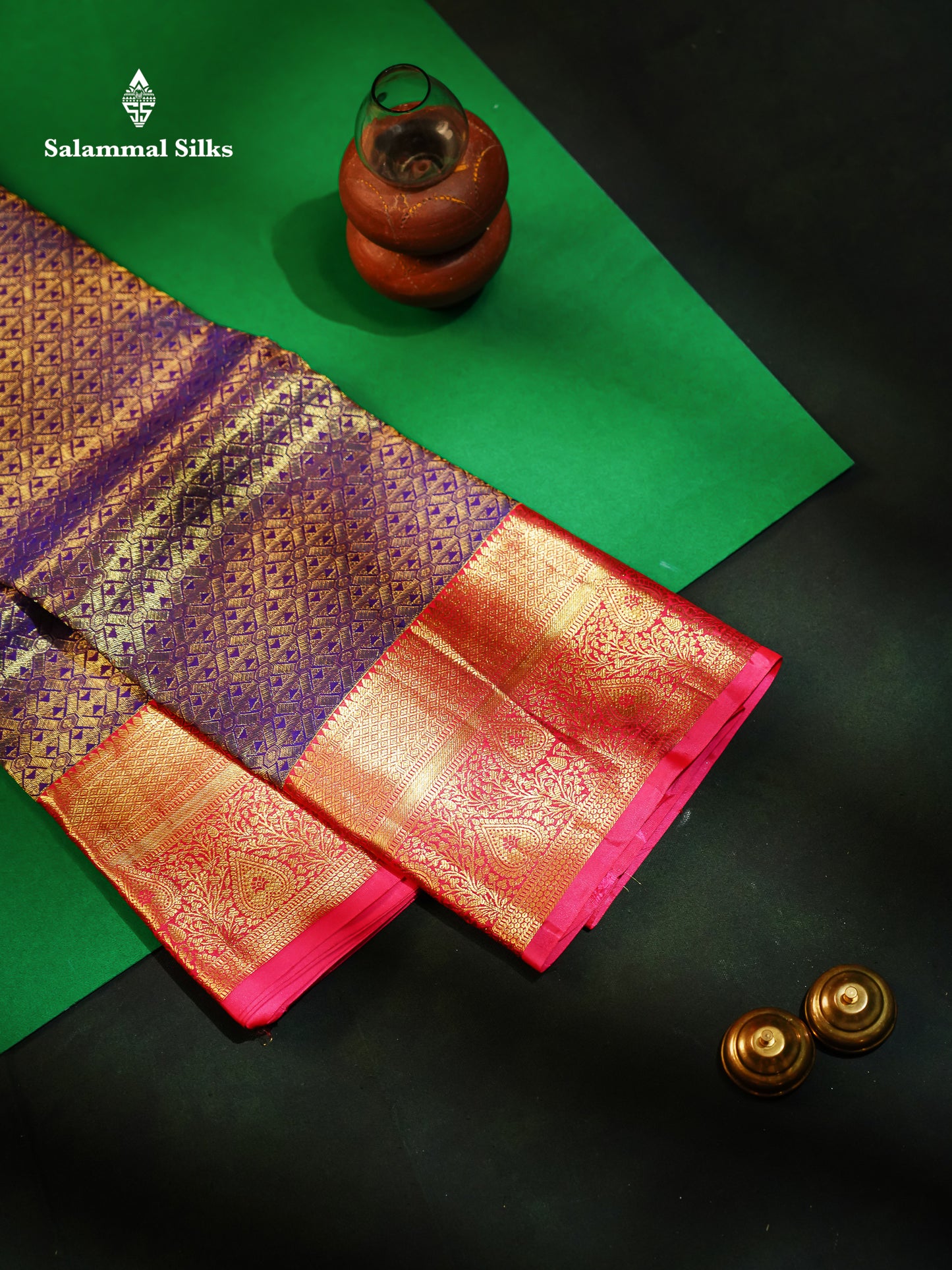 Beautiful Violet Bridal Pure Kanjivaram Silk Saree With Contrast Pink Traditional Border