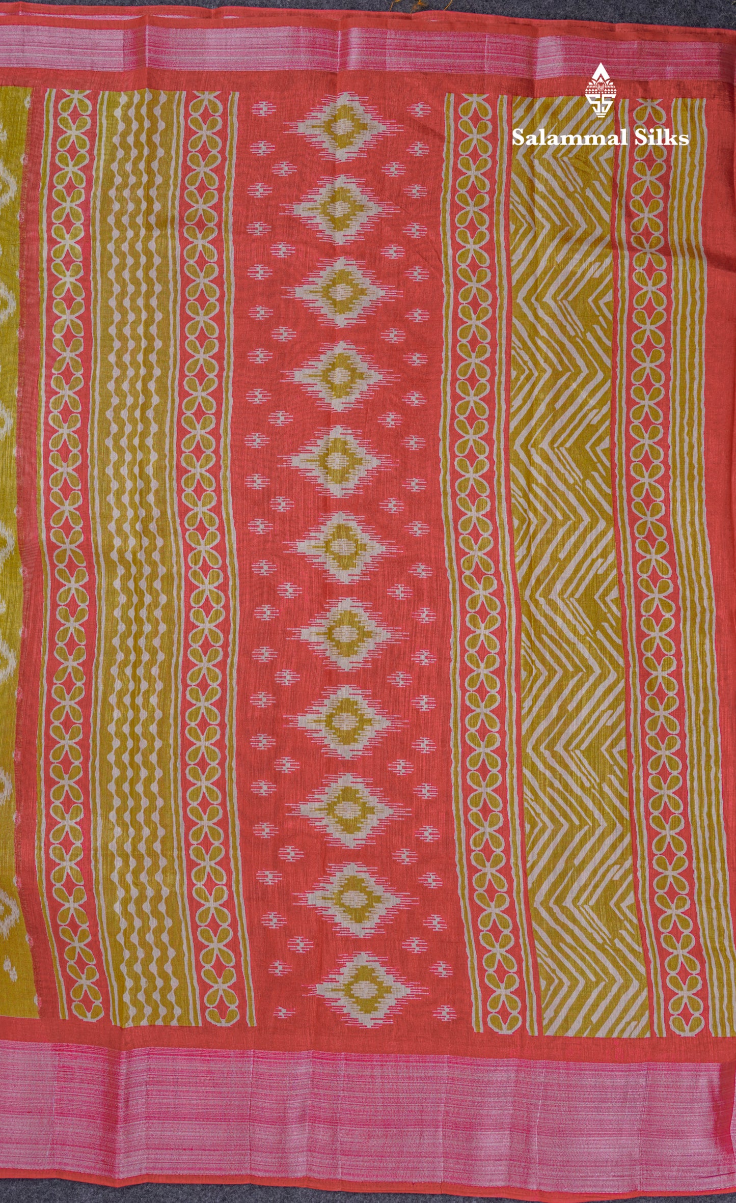 Beautiful Manthulir Yellow Mixed Cotton Saree With Contrast Pink Tissue Border