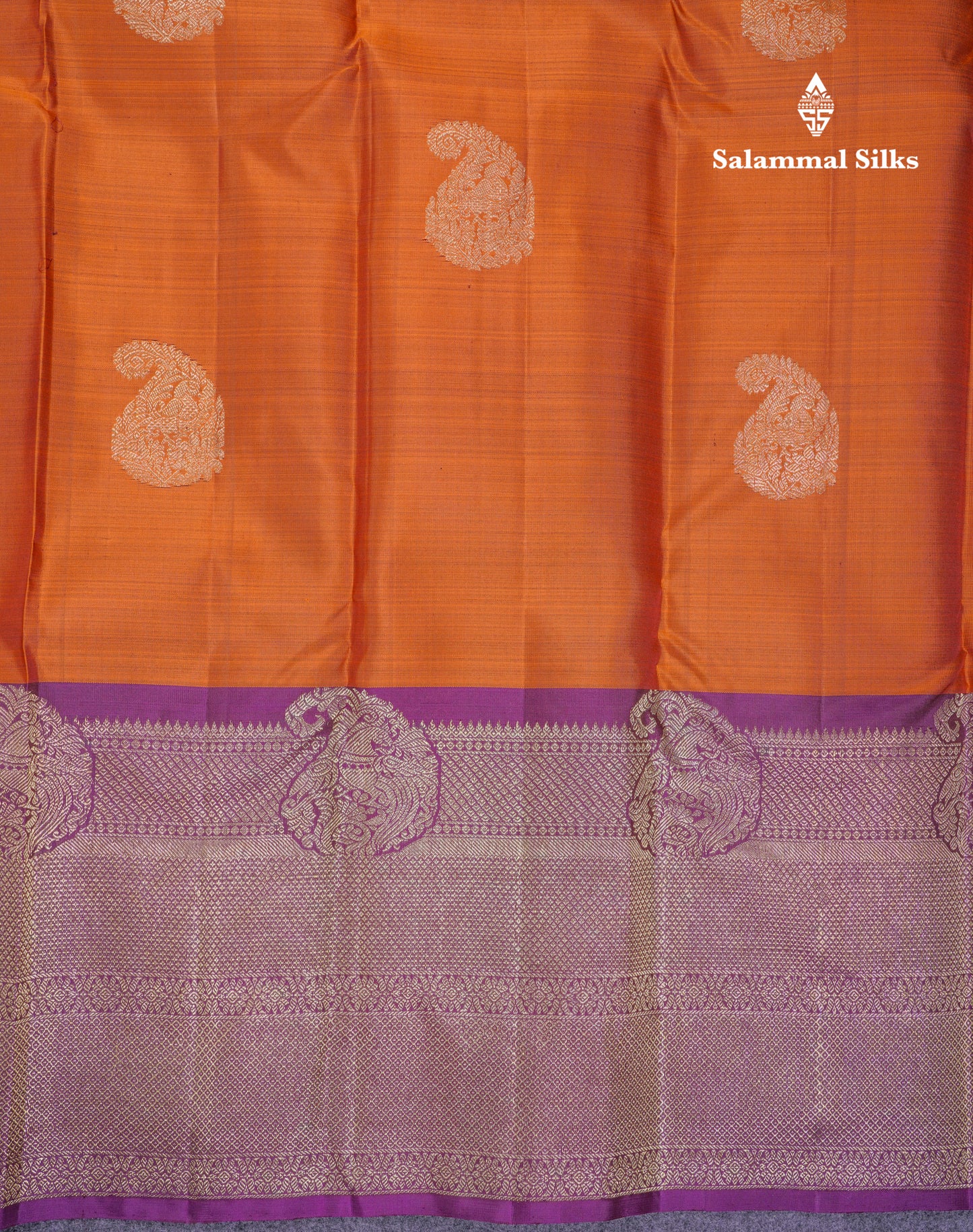 Beautiful Rust Orange Pure Kanjivaram Silk Saree With Contrast Magenta Traditional Long One Side Border