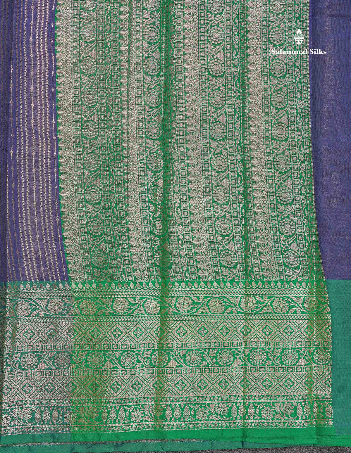 Semi Silk Saree - Magenta Colour Body Vertical Zari Lines With Contrast Saffire Green Blouse