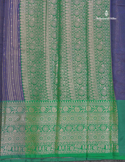 Semi Silk Saree - Magenta Colour Body Vertical Zari Lines With Contrast Saffire Green Blouse