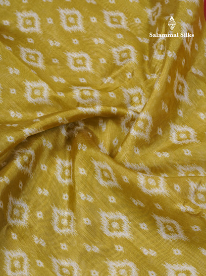 Beautiful Manthulir Yellow Mixed Cotton Saree With Contrast Pink Tissue Border