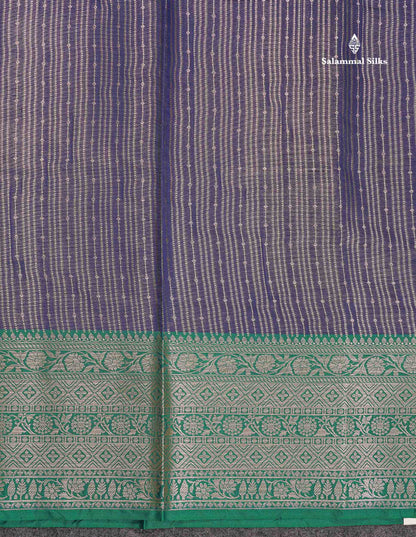 Semi Silk Saree - Magenta Colour Body Vertical Zari Lines With Contrast Saffire Green Blouse