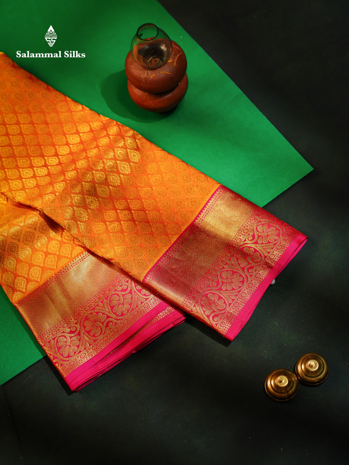 Kanjivaram Mustard Yellow Pure Silk Jacquard Saree With Pink Blouse