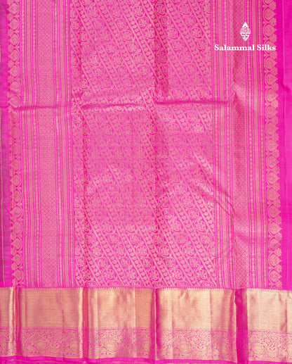 Beautiful Magenta Pure Kanjivaram Silk Saree With Contrast Pink Traditional Evening Morning Border
