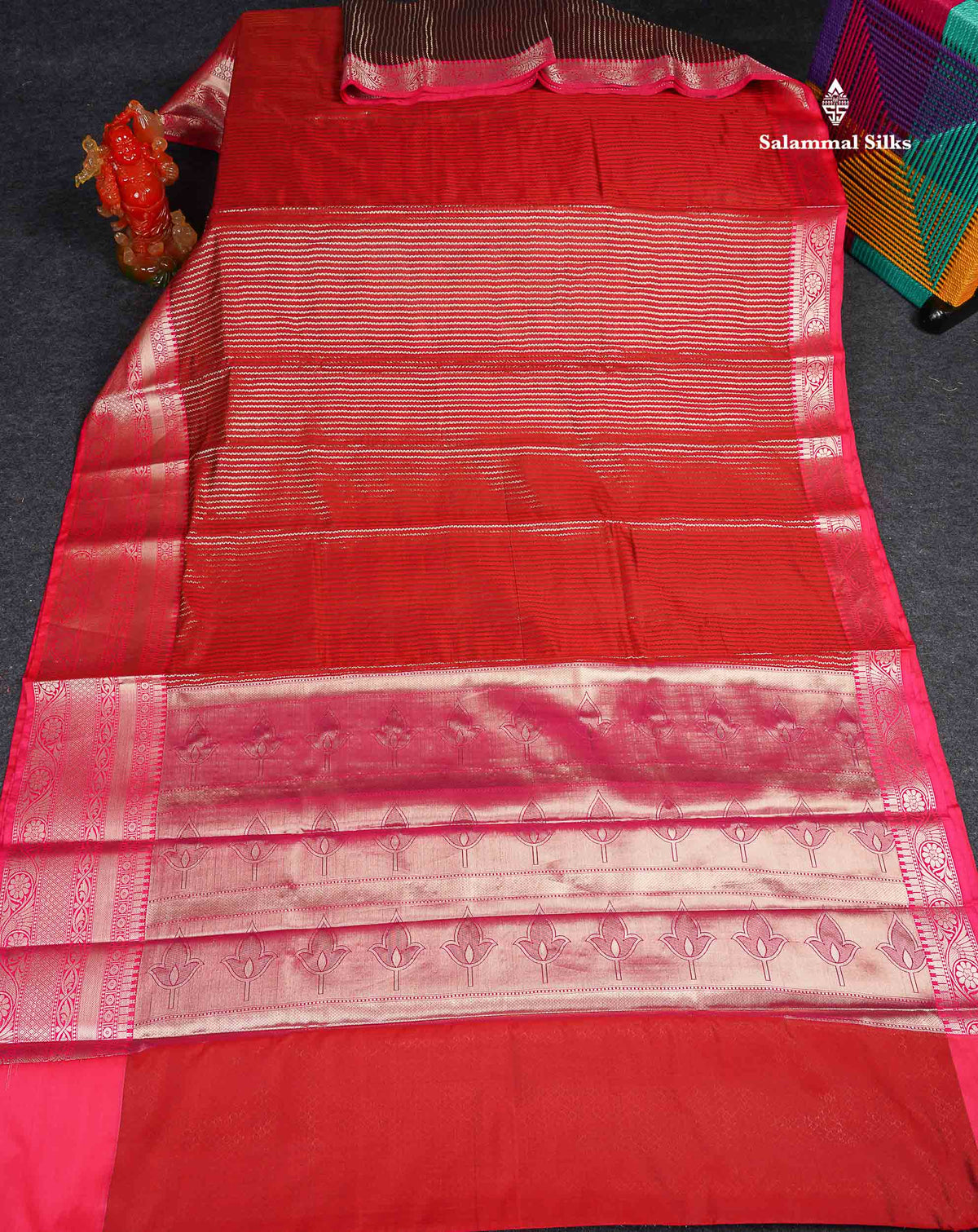 Semi Silk Saree - Maroon Colour Body Vertical Zari Lines With Contrast Pink Blouse 