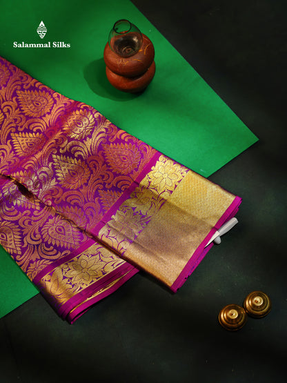 Beautiful Purple Bridal Pure Kanjivaram Silk Saree With Traditional Evening Morning Border