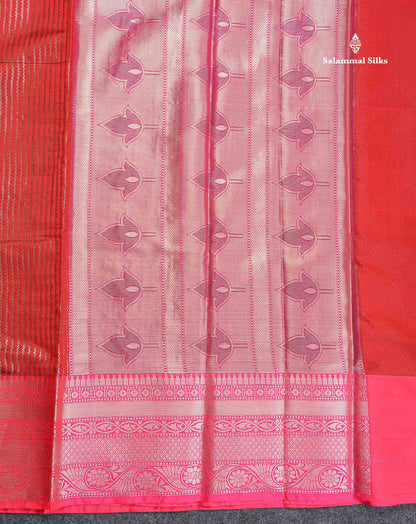 Semi Silk Saree - Peach Colour Body Vertical Zari Lines With Contrast Pink Blouse