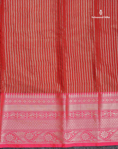 Semi Silk Saree - Peach Colour Body Vertical Zari Lines With Contrast Pink Blouse