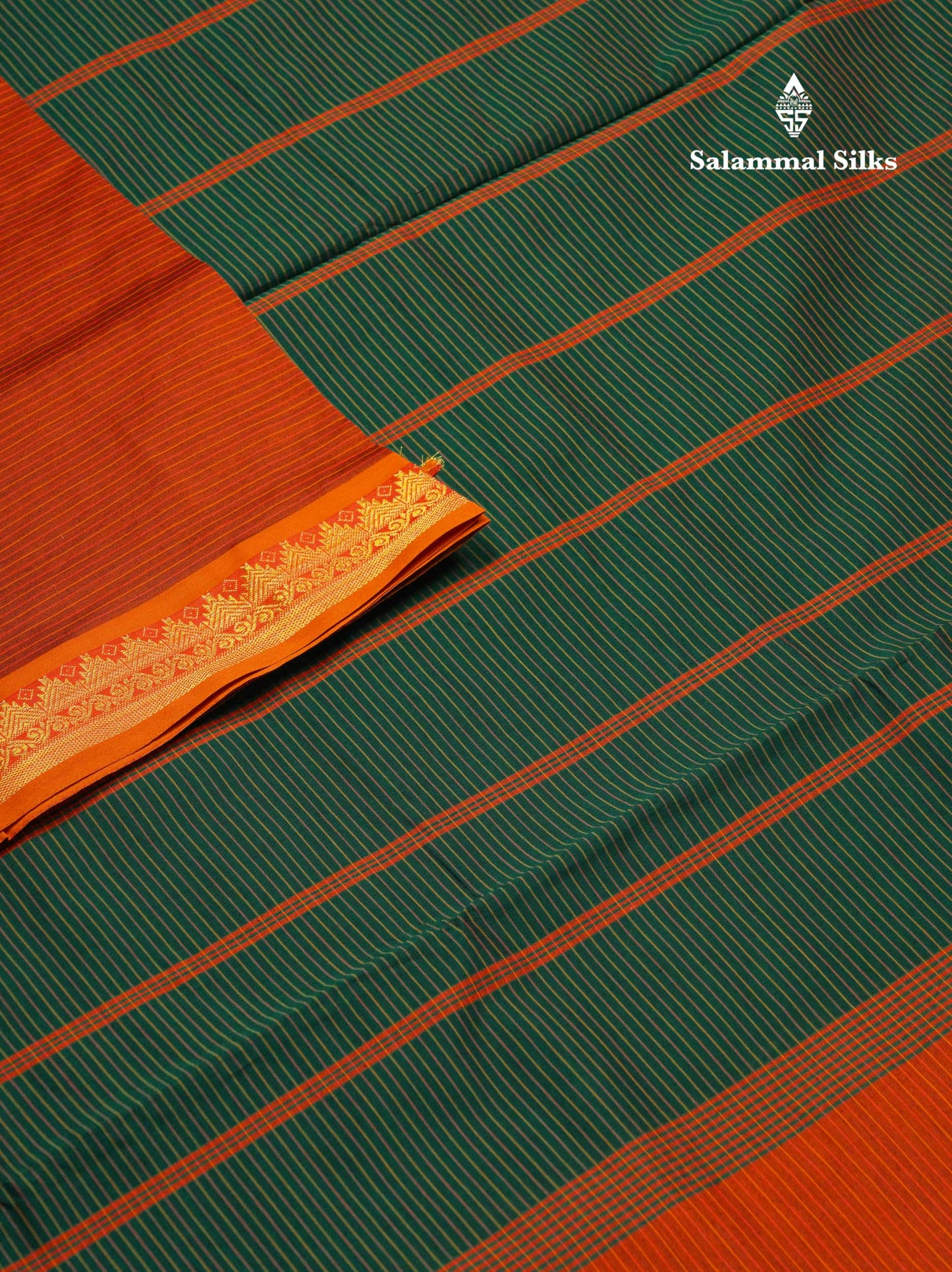 Beautiful Olive Green Thread Lines Semi Silk Cotton Saree With Maroon Traditional Border