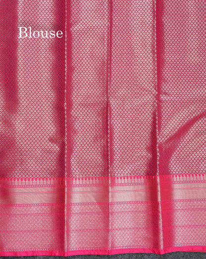 Semi Silk Saree - Peach Colour Body Vertical Zari Lines With Contrast Pink Blouse