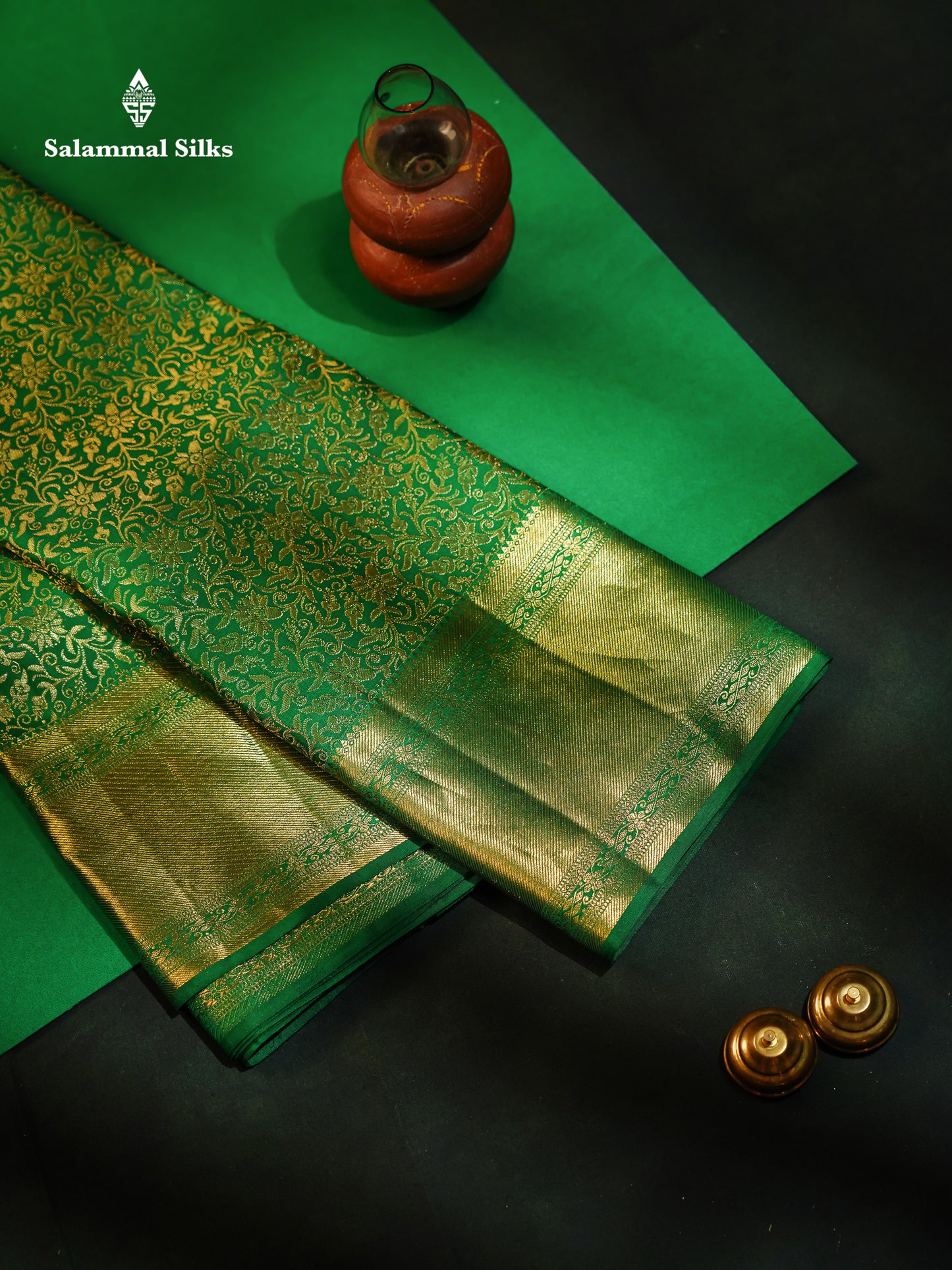 Bottle Green Grand Bridal Pure Kanjivaram Silk Saree 2G Zari With Self Border