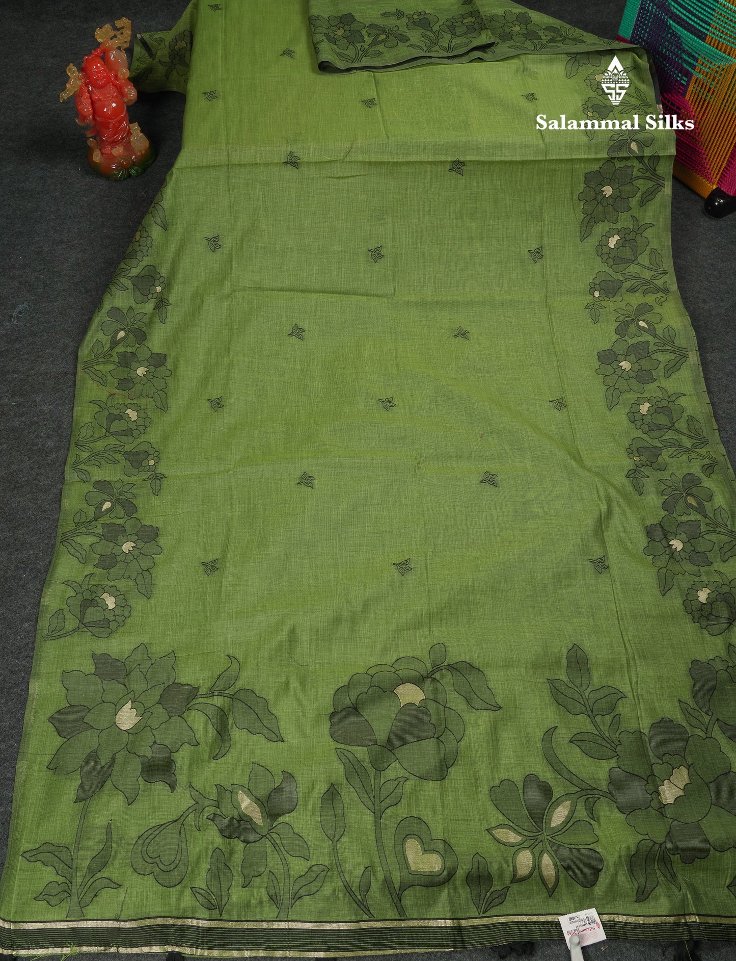 Beautiful Olive Green Fancy Cotton Mix Saree With Blouse