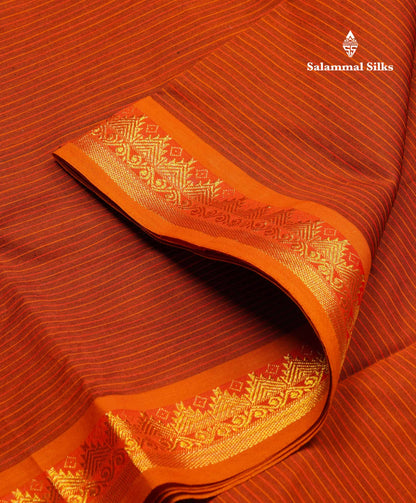 Beautiful Olive Green Thread Lines Semi Silk Cotton Saree With Maroon Traditional Border