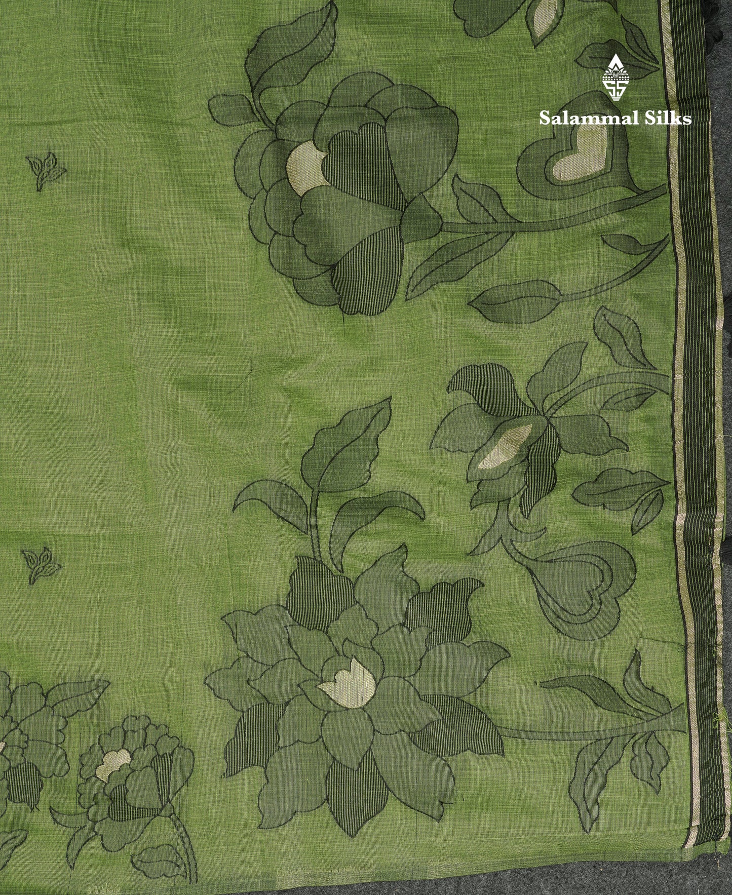Beautiful Olive Green Fancy Cotton Mix Saree With Blouse