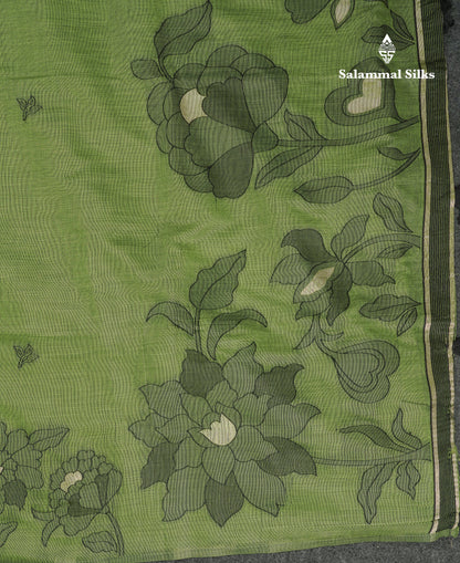 Beautiful Olive Green Fancy Cotton Mix Saree With Blouse