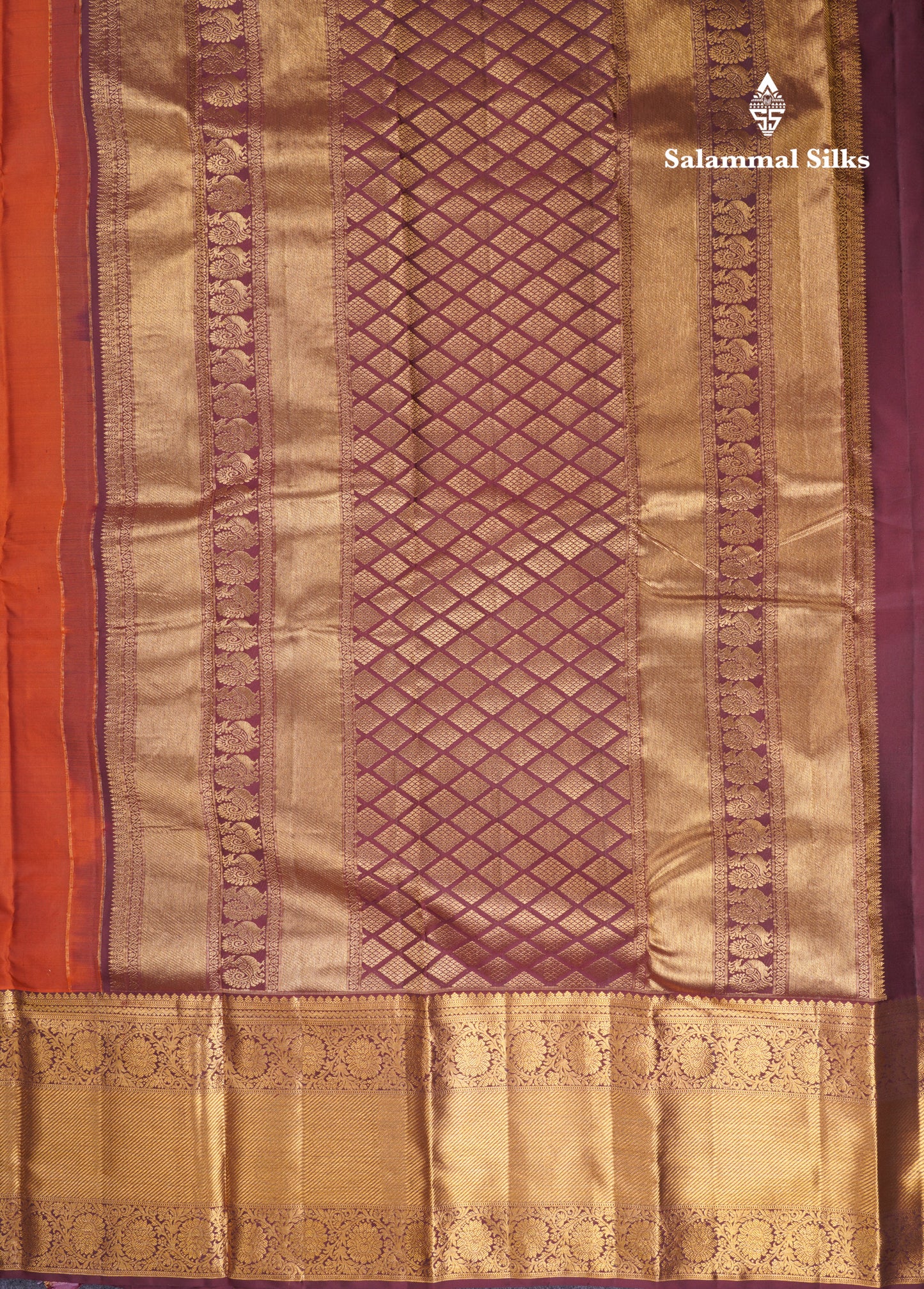 Beautiful Rust Orange Pure Kanjivaram Silk Saree With Contrast Brown Traditional Evening Morning Border