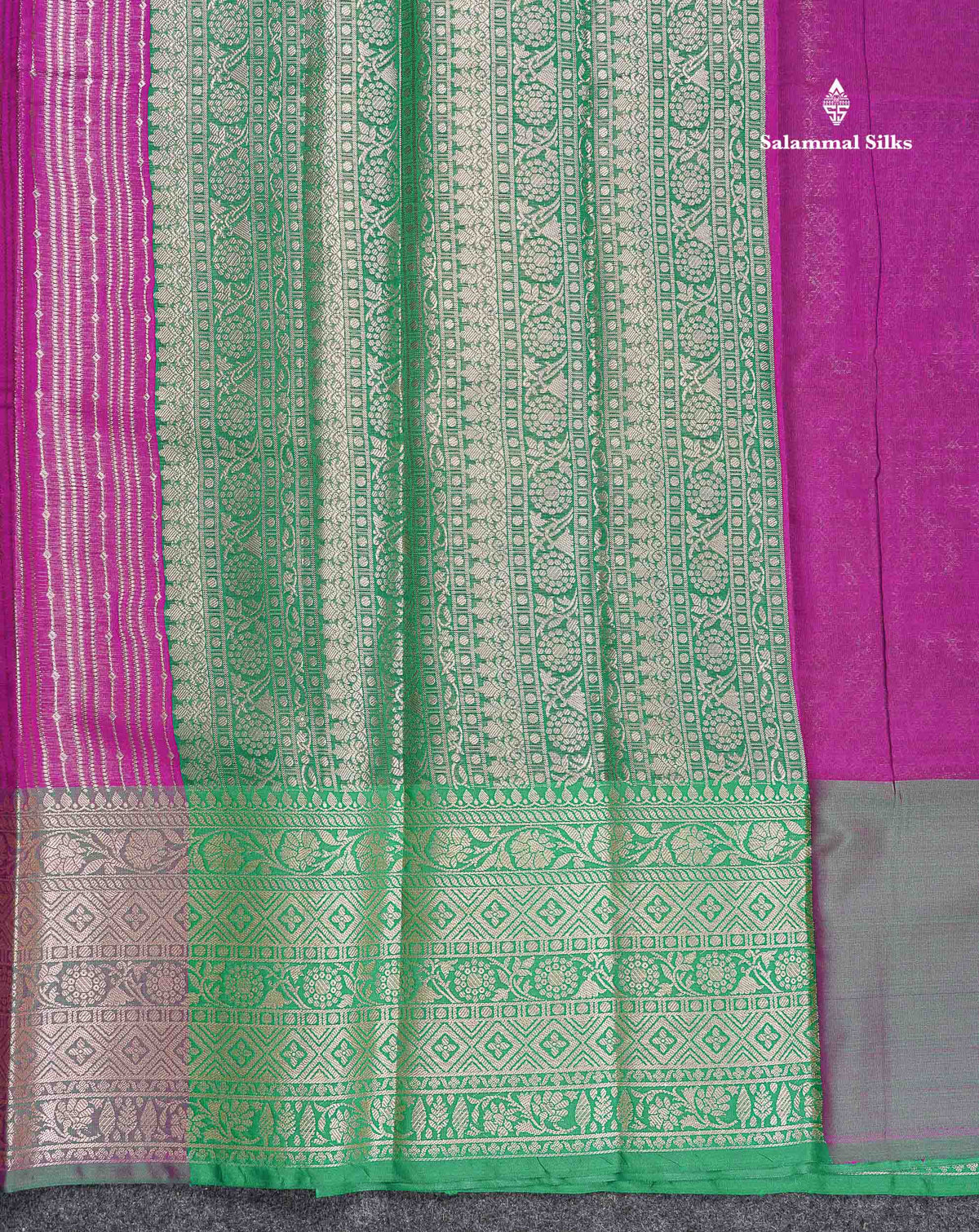 Semi Silk Saree - Magenta Colour Body Vertical Zari Lines With Contrast Saffire Green Blouse