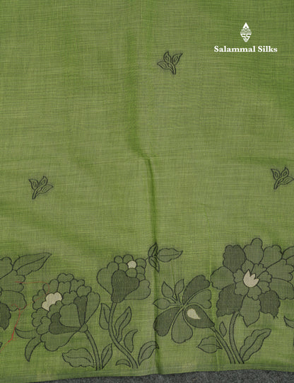 Beautiful Olive Green Fancy Cotton Mix Saree With Blouse