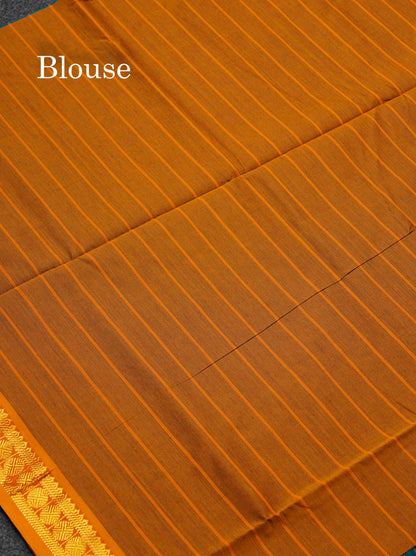 Beautiful Peacock Blue Thread Checks Semi Silk Cotton Saree With Mustard Yellow Traditional Small border